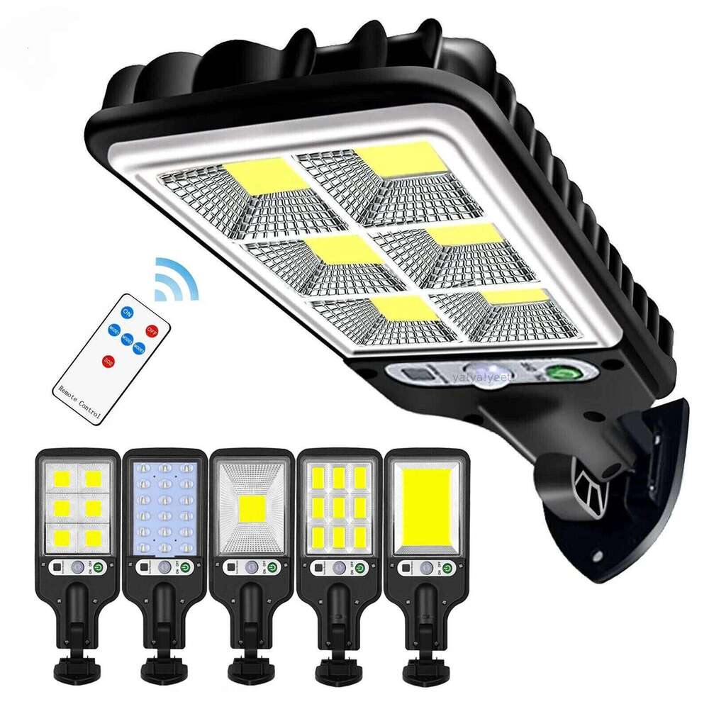 Outdoor Light with Motion Sensor Remote Control Solar Powered Street Lamp COB LED Security Lights Waterproof for Garden S260302