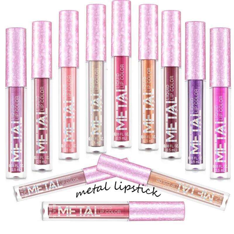 Glitter Metallic Liquid Lipstick Waterproof Shiny Shimmer Metal Lip Gloss Tint Non-Stick Cup Lipgloss Long Lasting Makeup Beauty H260302