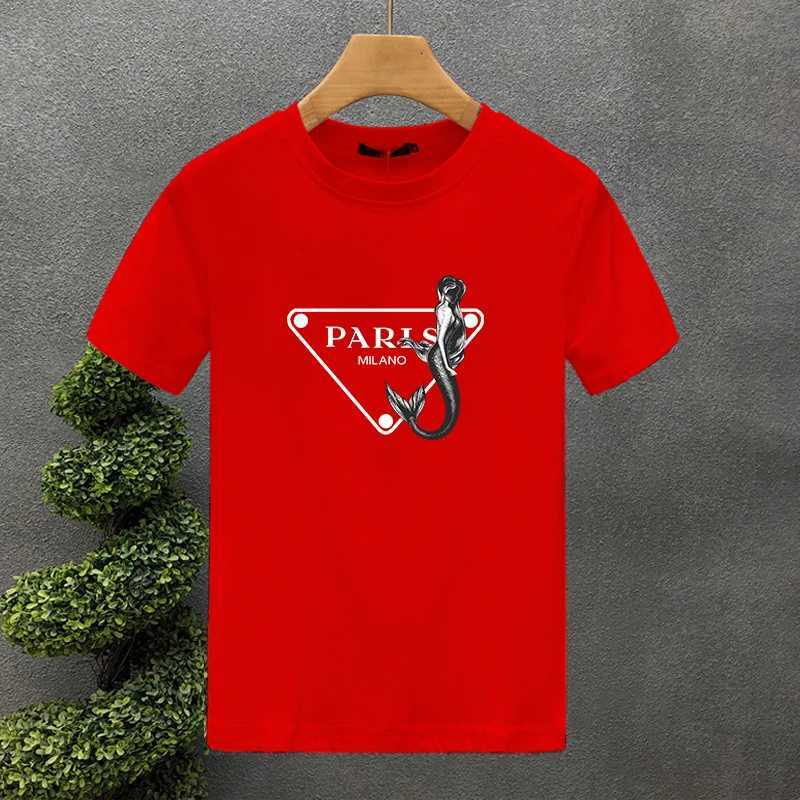 Mermaid Print T-shirt Luxury Paris Cotton Couple Summer Short Sleeve Tee Asian SizeT260303