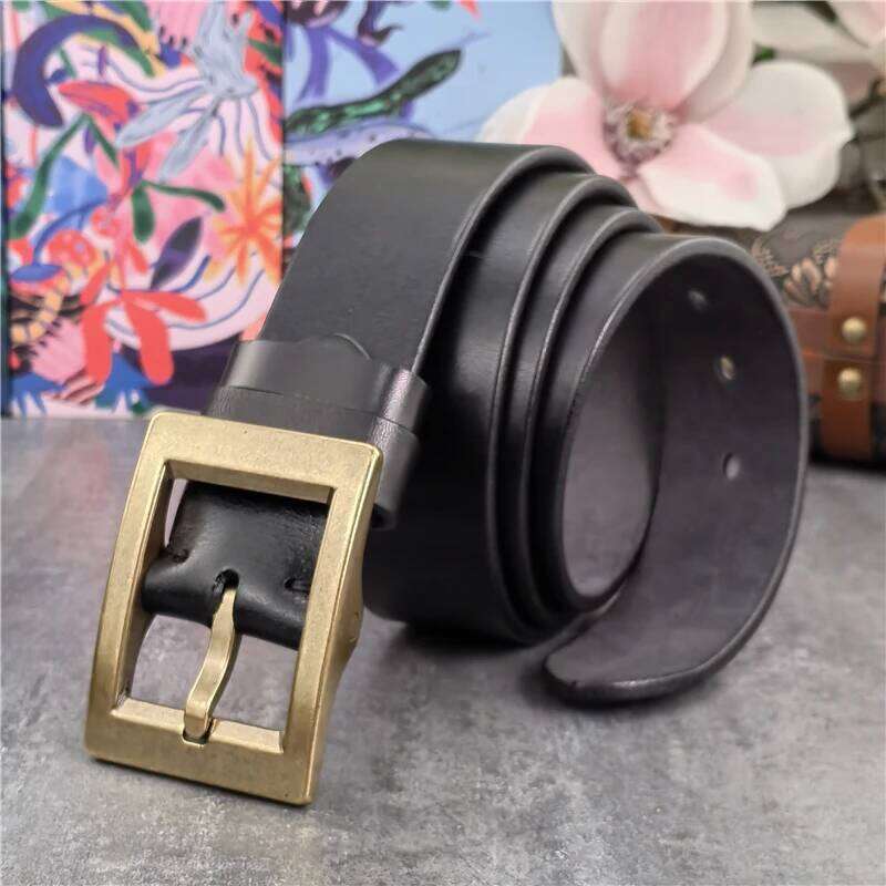Vintage Heavy Solid Brass Buckle Genuine Luxury Ceinture Leather For Men Waist Male Belt Wide MBT0613 S260228