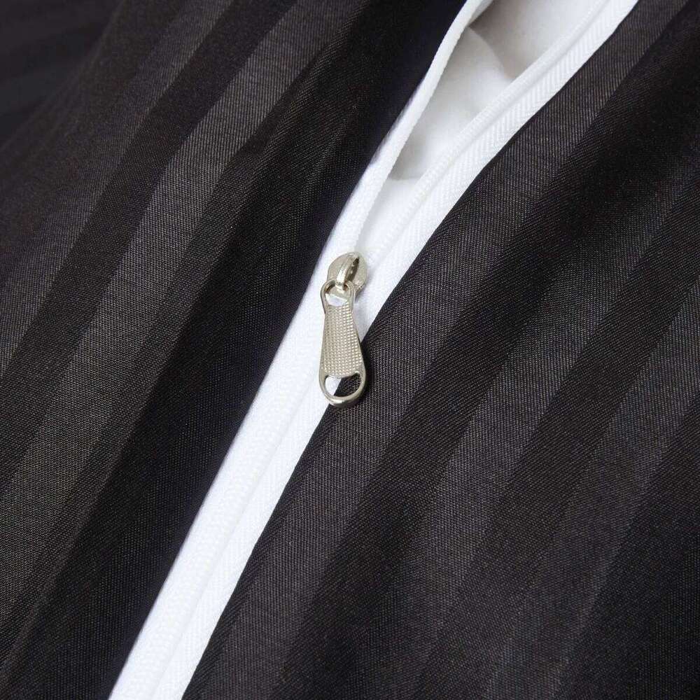 Black Satin Duvet Super Soft Luxury Silky Stripes Reversible Bedding Set 2/3 Piece Twin Queen Comforter Cover with Zipper W260302