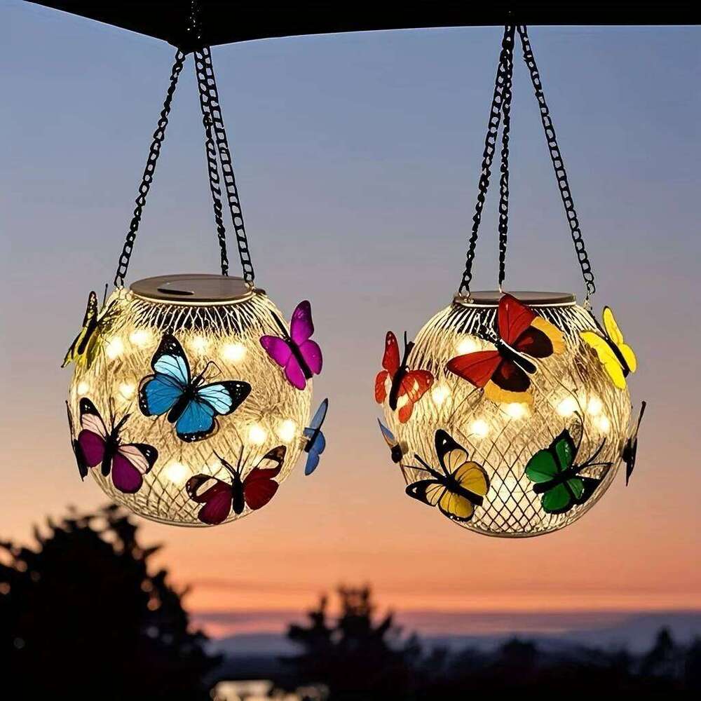 1pc Solar-Powered Butterfly Lanterns Metal Hanging Lights, Yard Decor - Holiday Gift Solar Outdoor Decorations S260302