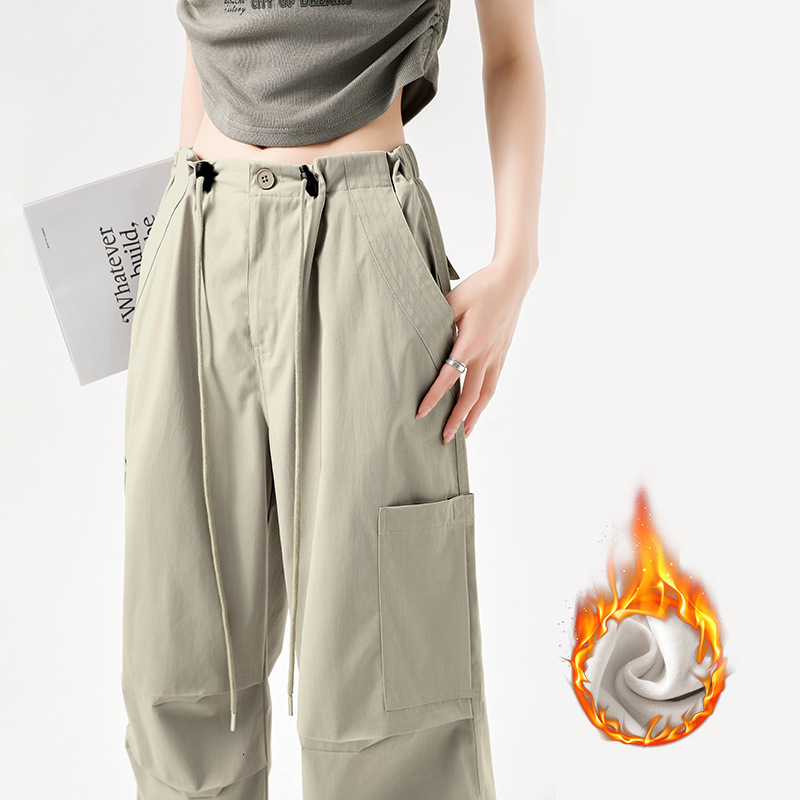 Americn Workwer Pnts For Women Autumn Nd Winter Fleece Designer Pnts Lined Thickened High Wist Drwstring Lrge Pocket Sports Pnts For Women Csul Women's Pnts