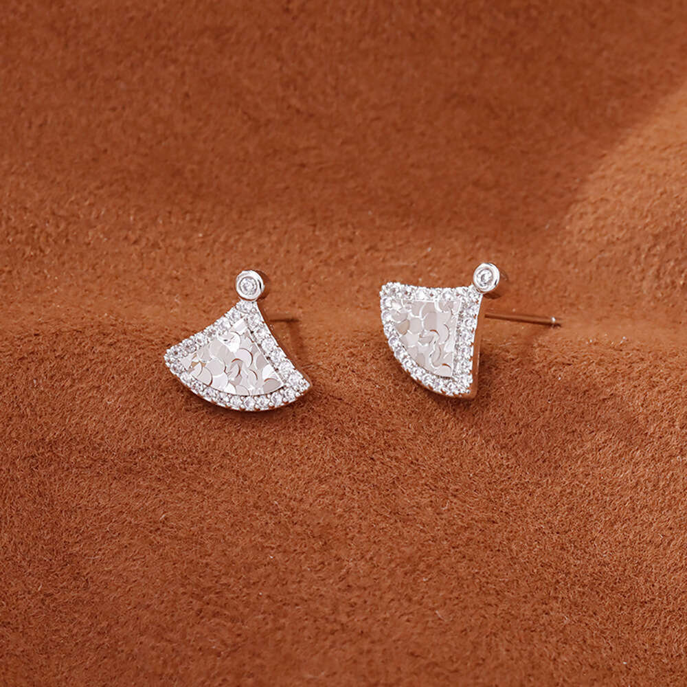 Ins Small Micro-inlaid Zirconia Stud Earrings For Women Ice-crystal Fan-shaped Earrings