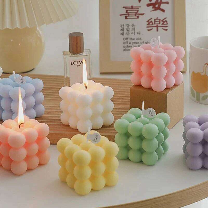 Ins Style Bubble Cube Handmade Scented Soy Wax Candle for Aromatherapy Wedding Birthday Candles Home Party Decoration W260303