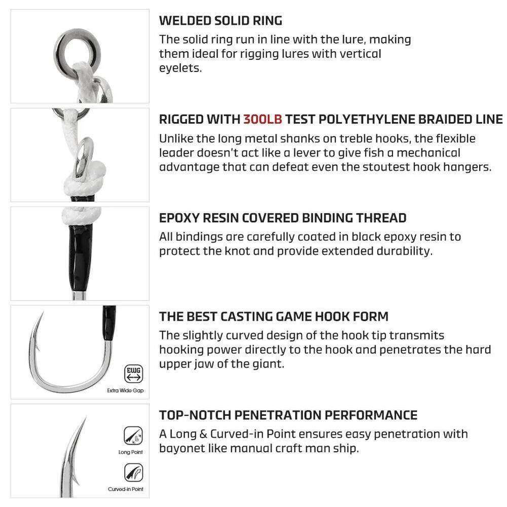 Noeby 5X Strong Hi-Carbon Steel Plugging Inline Assist Hook Big Game Saltwater Lure Target Bluefish GT Tuna Single Hooks Z260228