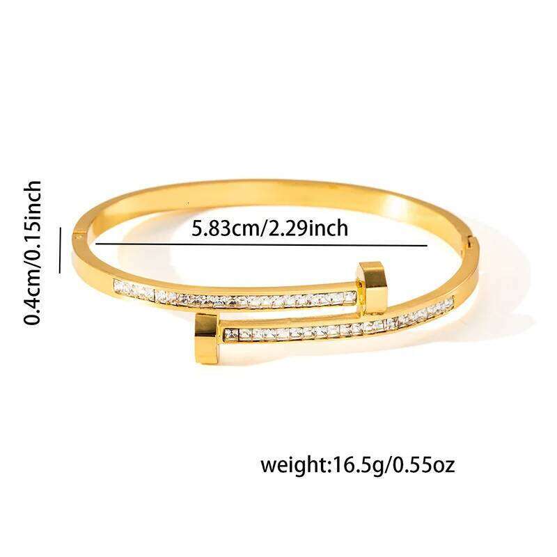 Fashionable Minimalist Nail With Starry Sky Diamond Inlay Colorfast Versatile Stainless Steel Bracelet XJ260303