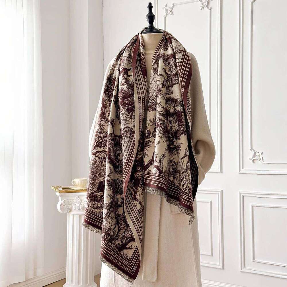 Elegant Animal Jacquard Pashmina Shawl for Women Winter Thick Warm Scarves Double Sided Design Coldproof Windproof Blanket Scarf XJ260304