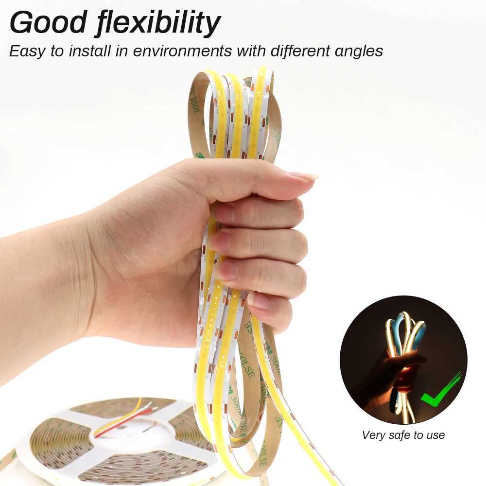 3mm 5mm COB LED Strip 12V 24V Dimmable 3000K 4000K 6000K High Density Flexible LED Light For Home Decor RA90 LED Strip Lights H260304