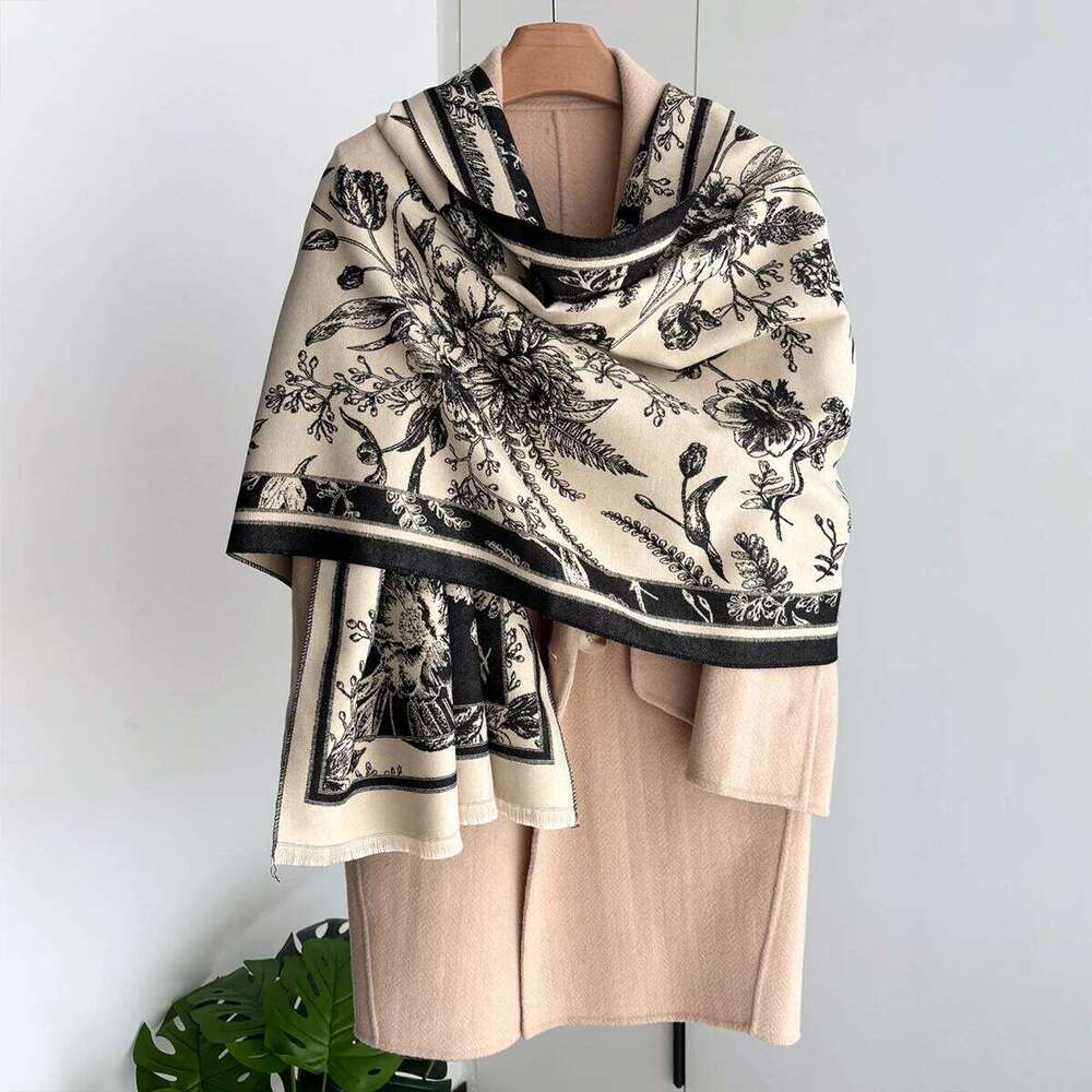 New Winter Autumn Warm Scarf Women Imitation Cashmere Cotton Cat Print Shawl For Ladies Shawls Pashmina Stoles Wraps Blanket XJ260304