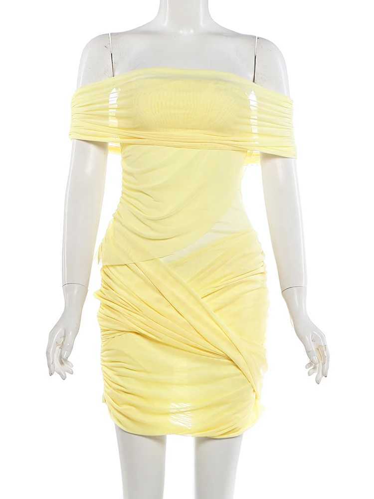 Nibber Prom Party Dress Women Sexy Patchwork Sexy Multi-Layer Mesh Cross Peach Hip Chic Clubwear Birthday Vacation Mini Bodycon M260304