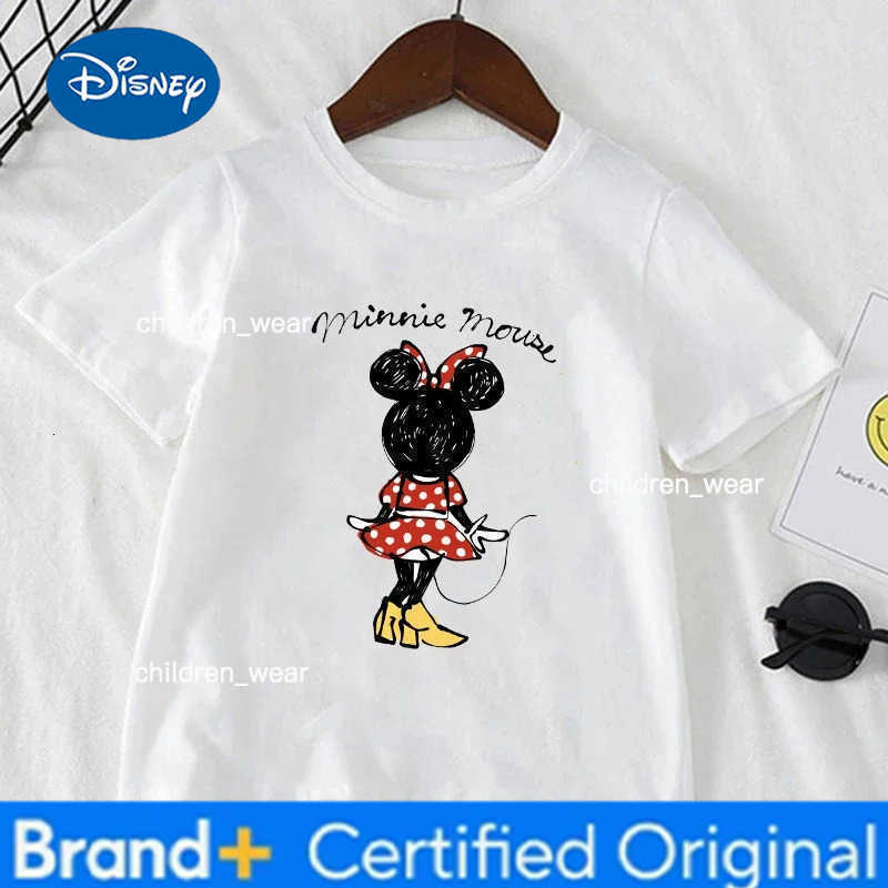 Disney Cute Minnie Mickey Mouse Print Kids T-shirt Summer Short Sleeve White Color Tops Tees Harajuku Boys Girls Tshirts Clothes H260304