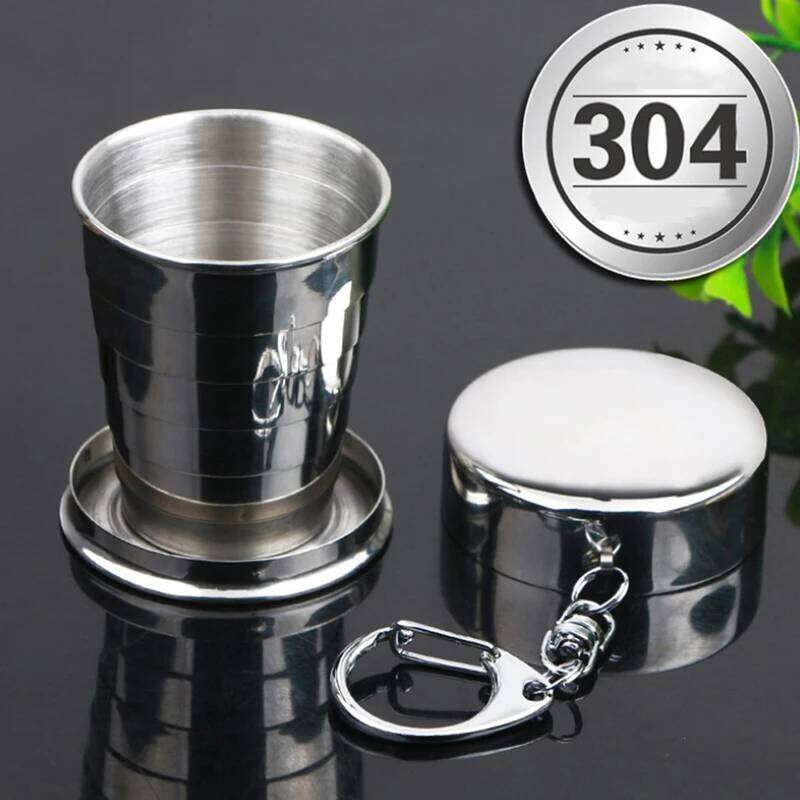 1Pcs Stainless Steel Folding Cup With Keychain Portable Retractable Telescopic Cups S260303