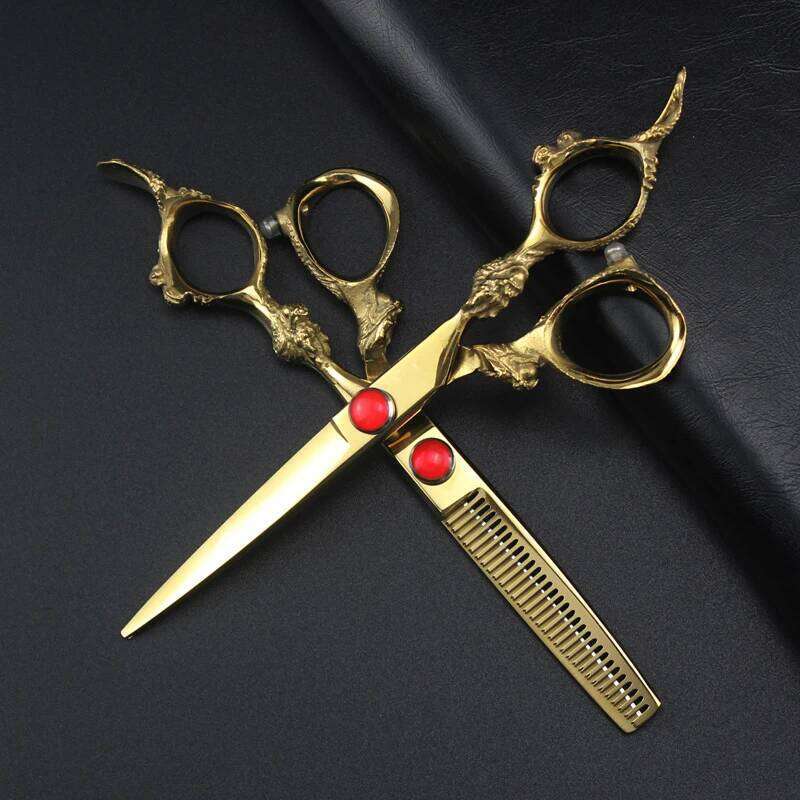 Professional Japan 440c 6 '' gold dragon hair cutting haircut thinning barber haircutting shears Hairdresser scissors H260303