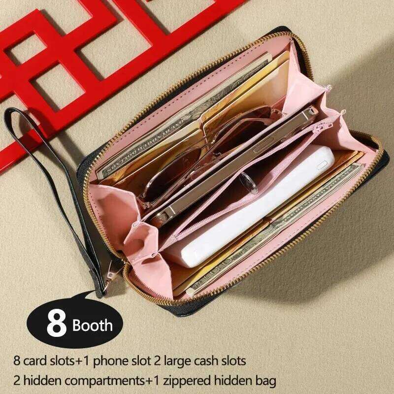Trendy Solid Color Long Wallet, Zippers Clutch Coin Purse, Women's Faux Leather Card Holder With Wristband C260304