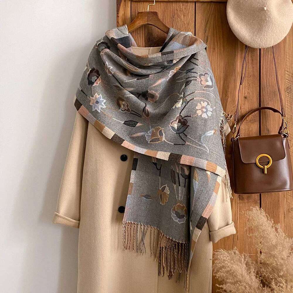 New Brand National Style Print Scarf Soft Warm Long Tassel Pashmina Shawl Autumn and Winter Outdoor Coldproof Windproof Blanket XJ260304