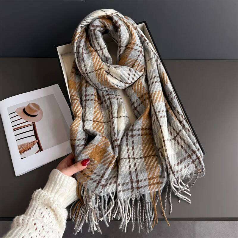 Winter Neck Warmer Scarf Women New Autumn Thickened Tassel Pashmina Shawl Faux Cashmere Warps Elegant Ladies Blanket For Men XJ260304