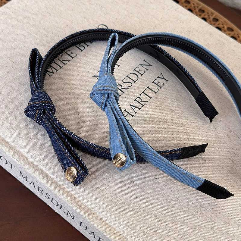 Elegant Denim Blue Bow Hairband with Tooth Retro Headband for Women Girls Hair Bands Hair Accessories H260304 - view 7
