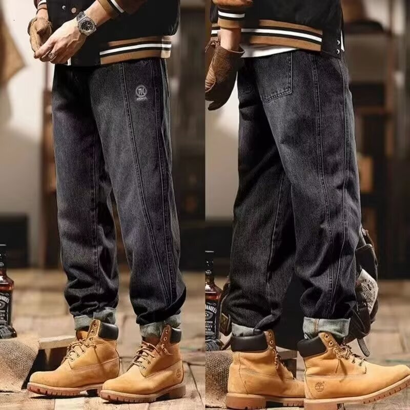 New Spring And Autumn Designer Pants American Retro Washed Distressed Men's Wide-leg Jeans Fashionable And Versatile Loose Straight Pants