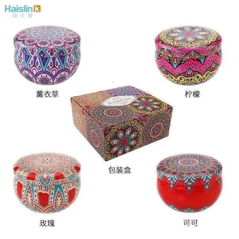 4Pcs/Box Scented Set Gift Islamic Arabian Patterns Fragrance Candle Jar DIY Smokeless Couples Romantic Incense Candles W260304