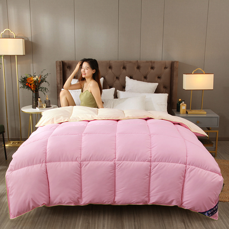Warm Spring/Autumn Quilt with Down-Like Fiber, Anti-Pilling, Solid Color Two-Tone Antibacterial Quilt