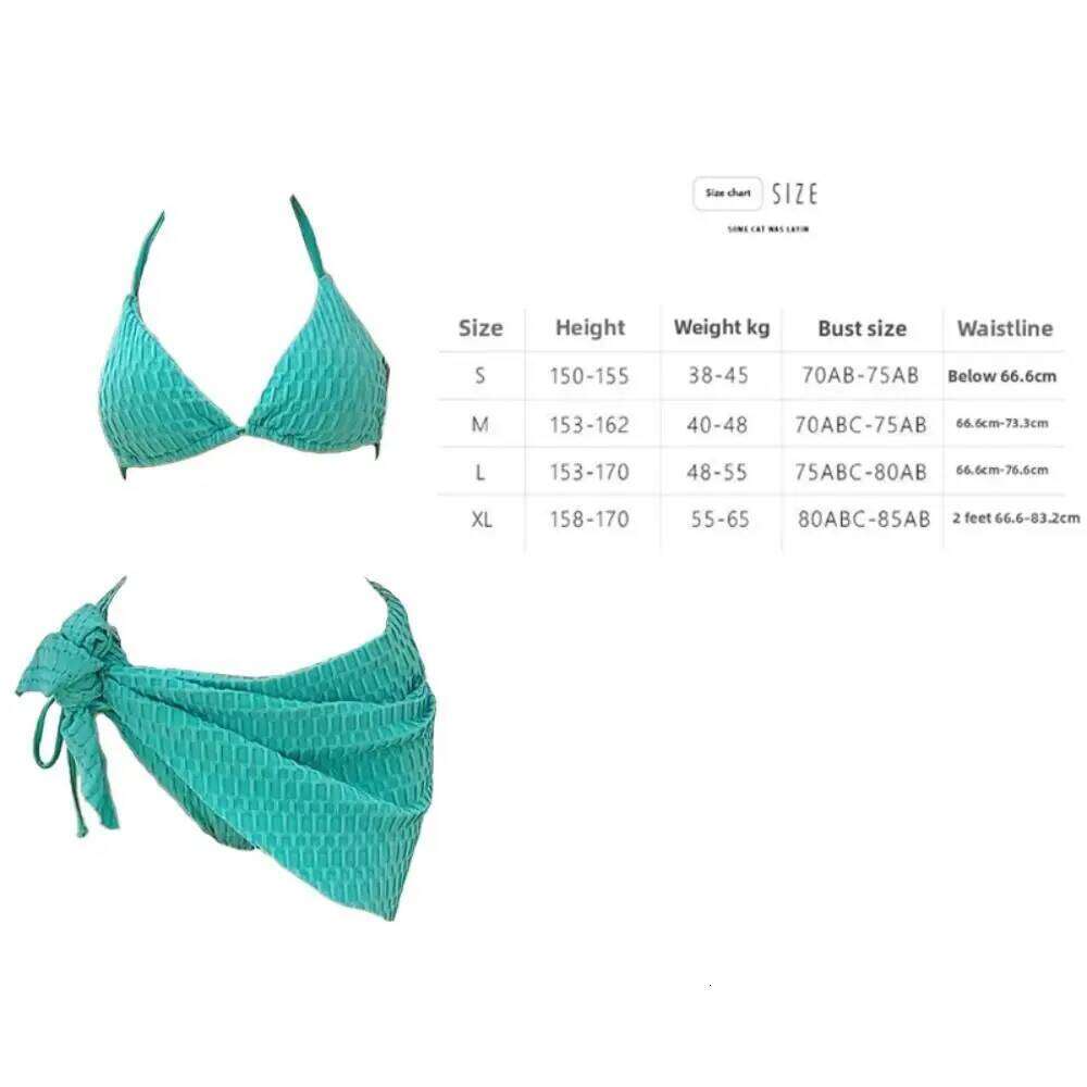 Solid Color Swimsuit Suit Sky Blue Lace-up Design Bikini Set Mini Style Gathered Chest Halter Backless Hot Spring Y260303