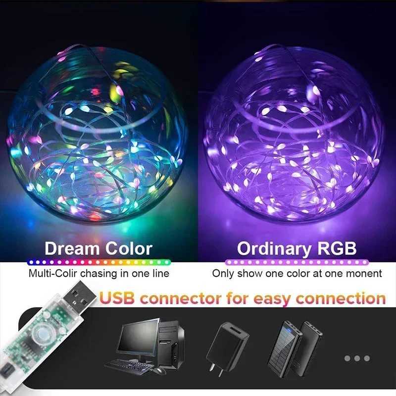 Smart LED Fairy Lights RGB Wire String Lights App Remote Control USB Powered Music Sync for Weddings Outdoor Parties Home Decor H260304