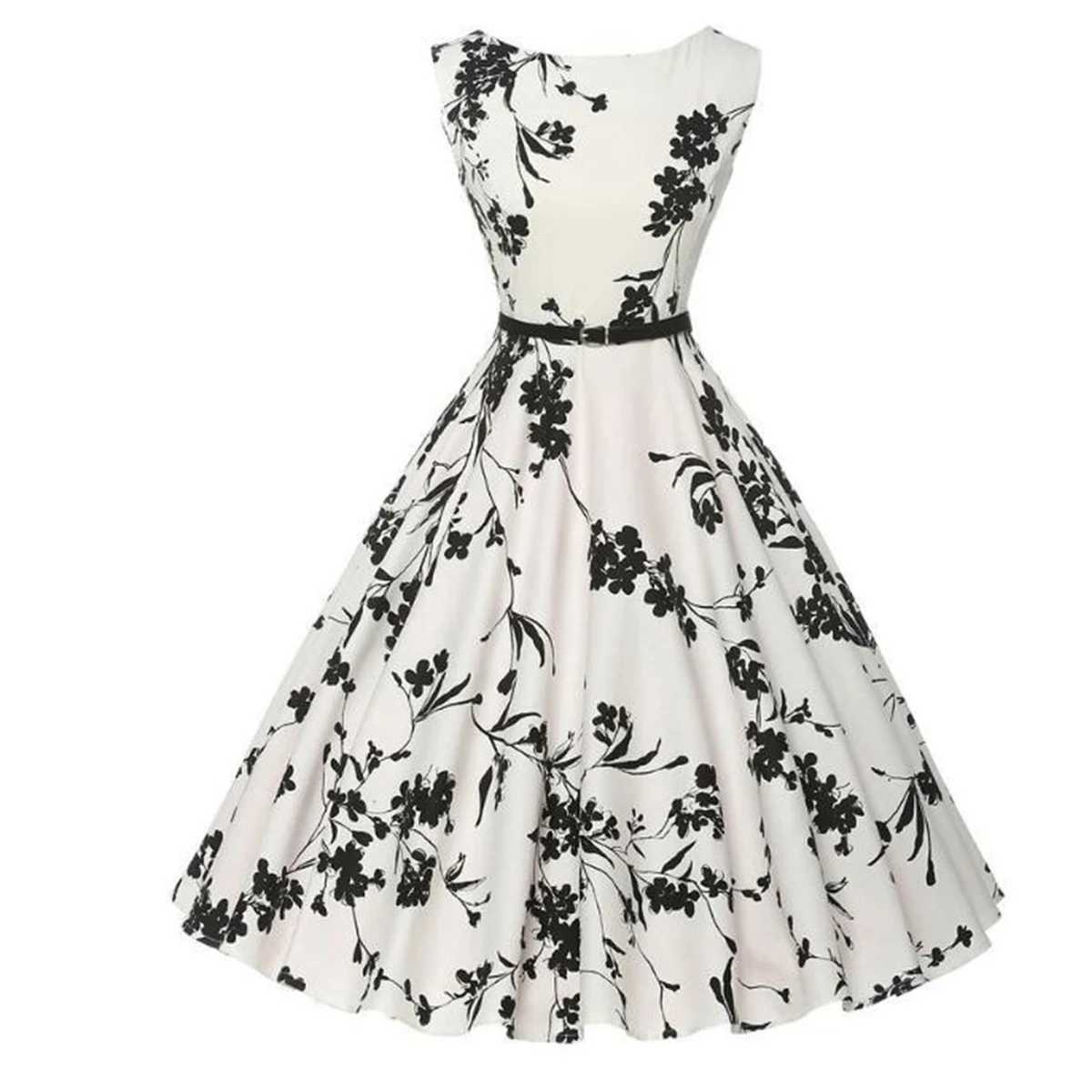 Summer Vestidos Dress Clothing Floral Robe Retro Swing Casual Vintage Rockabilly Dresses M260304