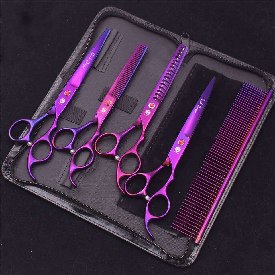 Purple Dragon Pet 7'' Stainless Dog Groomming Scissors Kit Straight Thinning Chunker Curved Shears Z3003 H260303
