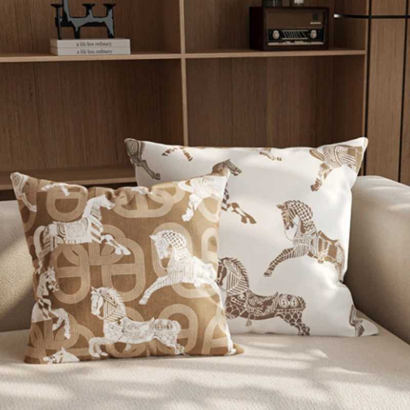 Vintage Horse Print Cushion Cover, French Velvet for Sofa BedroomT260304