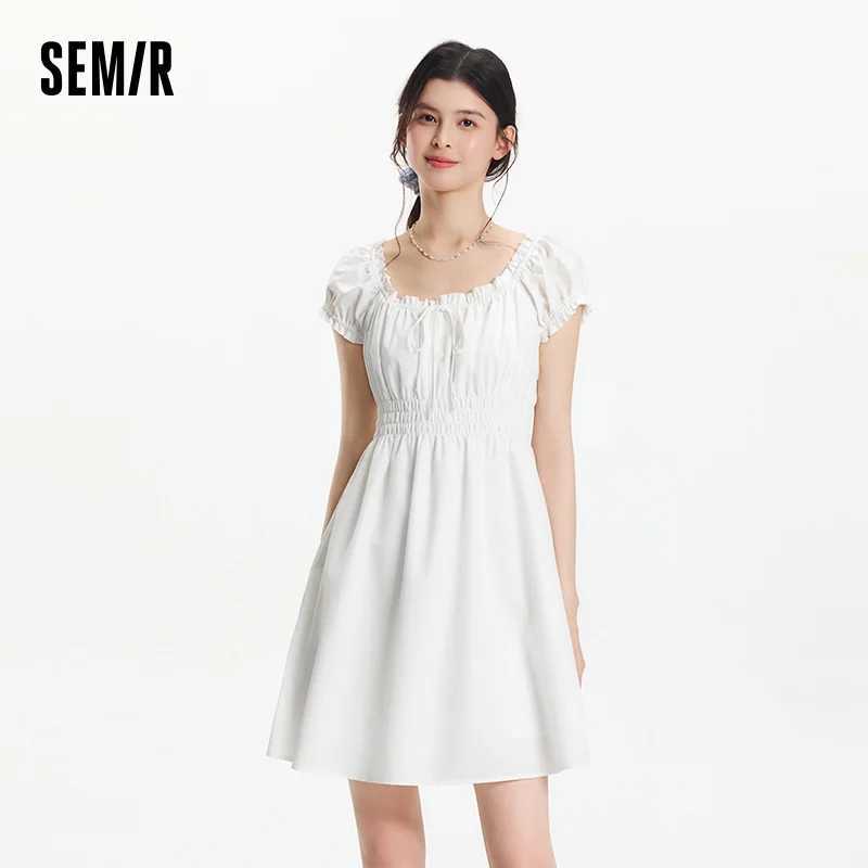 Semir Bowknot Dress Women Youthful 2025 Summer New Playful Square Neck Lace Trim Flirty Short Dress M260304