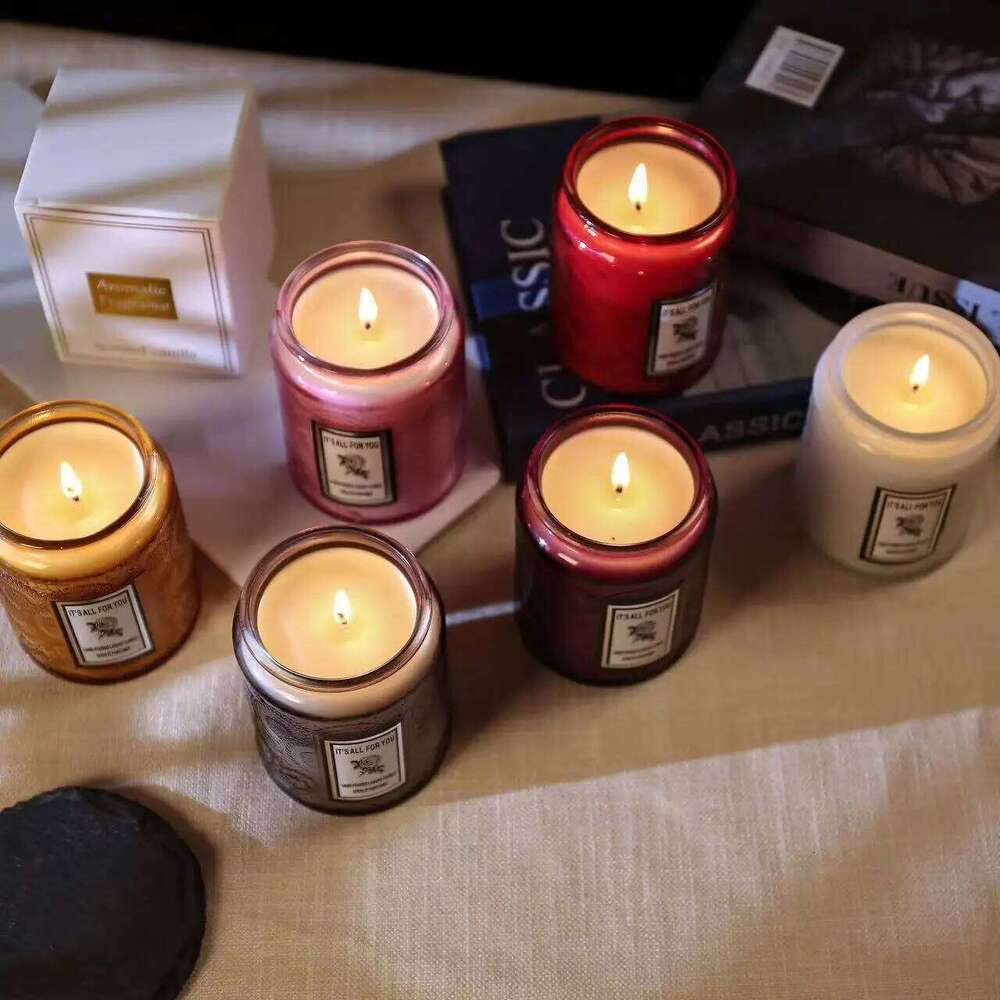 1 candle/box with long-lasting smoke-free fragrance, soy candle jar, crystal stone dried flower, romantic home decoration for co W260304
