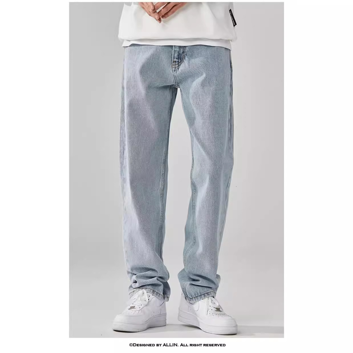 Hong Kong Style Trendy Men's Designer Pants Solid Color New Personality Solid Color Jeans Hip Hop Ins Trend High Street Fashion Cool Long Pants