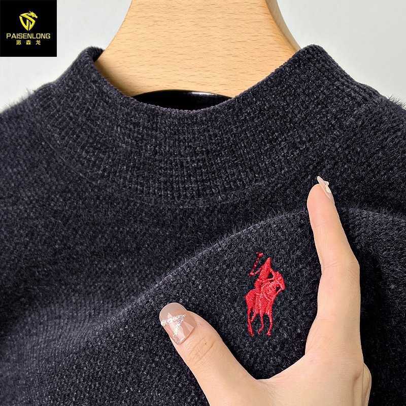 Design Mens Knit Sweater Mock Neck Bear Embroidery Warm Soft Pullover Thick Winter Business Hot-selling Mens Clothing X251106