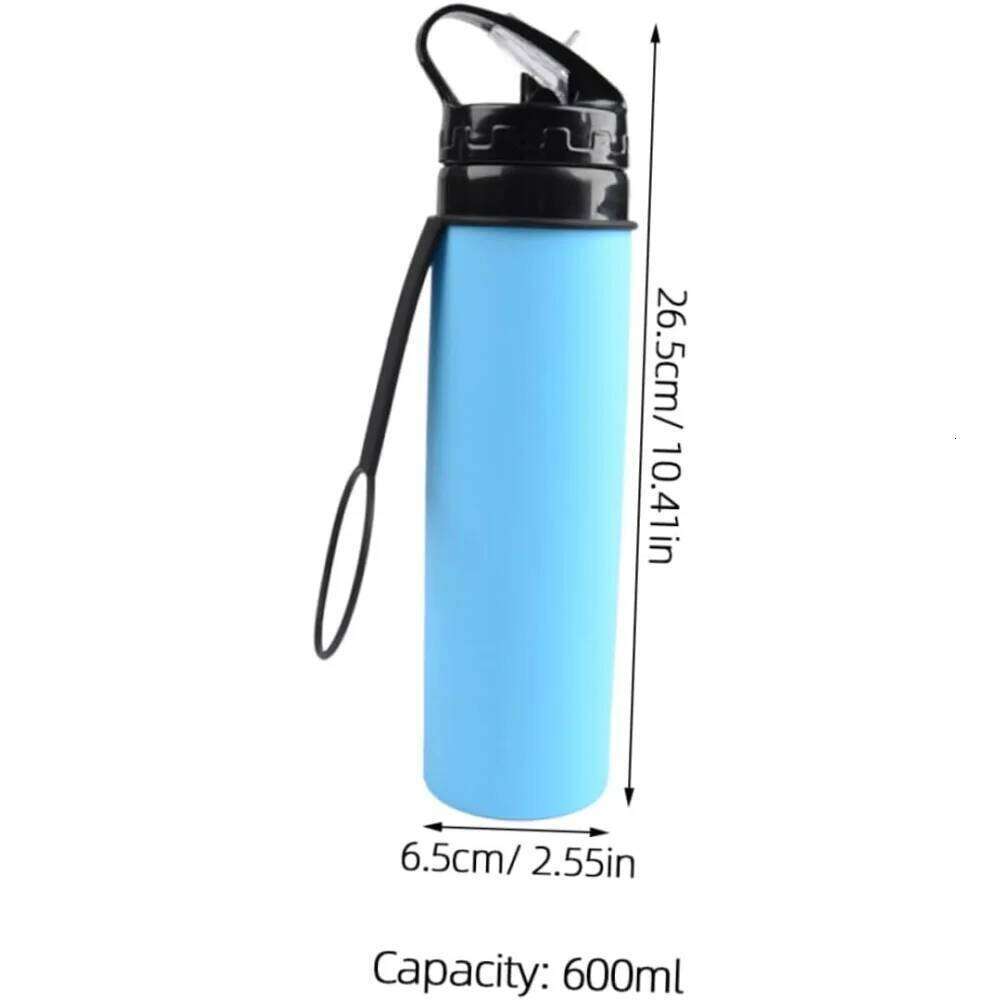 600ML, silicone portable sports water bottle, suitable for hiking, camping, lightweight and foldable desi S260303