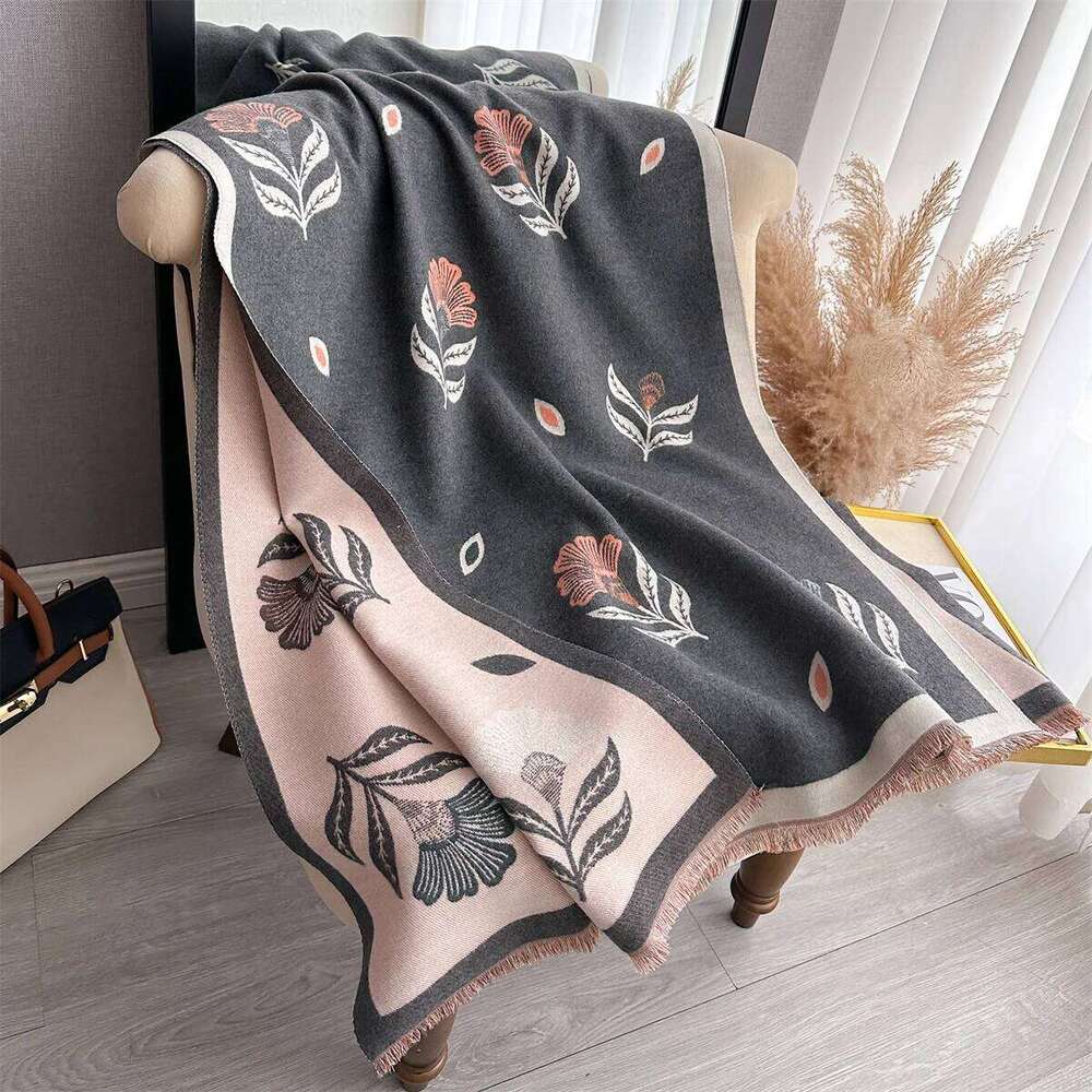 Black Neck Warmer Scarf For Women Winter Thickened Tassel Pashmina Shawl Faux Cashmere Warps Autumn Warm Elegant Blanket XJ260304
