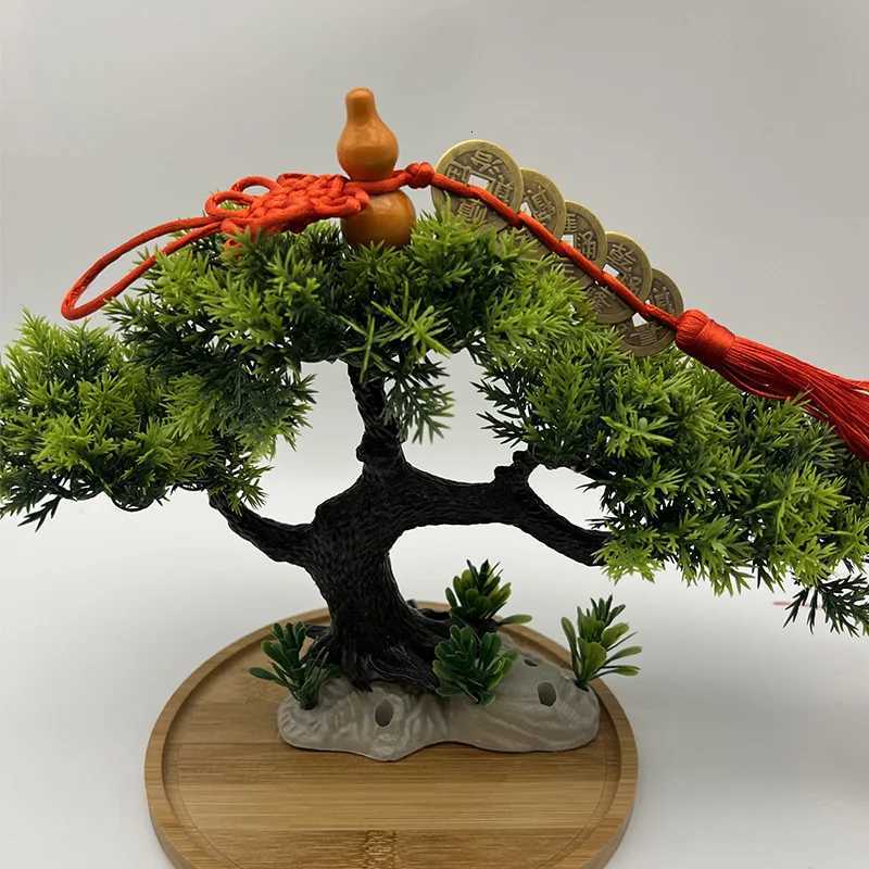 This antique brass Five Emperors Coins pendant with a red tassel symbolizes wealth and protection for your living space.T260304