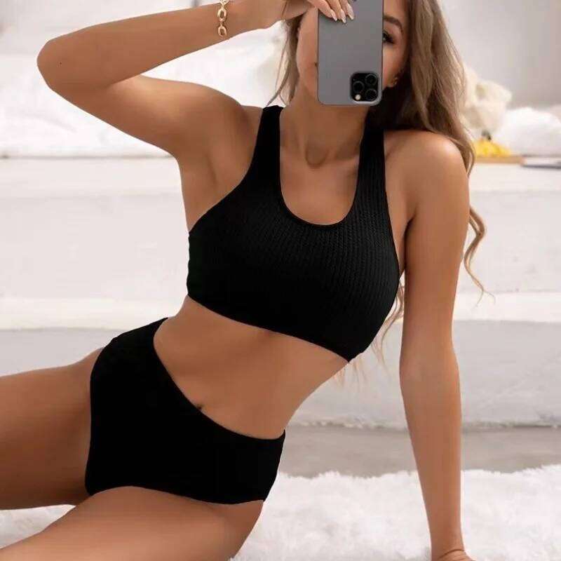 Criss Cross High Waist Bikinis 2024 Women Sexy Black Swimsuit Push Up Swimwear Female Bathing Suit Swimming Summer Beachwear Y260303
