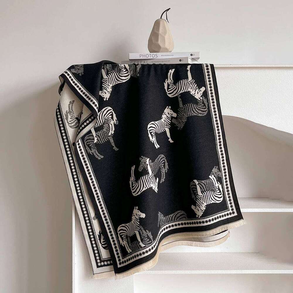 Luxury Warm Cashmere Poncho Shawl Scarf Zebra Print Thick Pashmina Winter Blanket Wrap Casual Hijab Stole for Women XJ260304