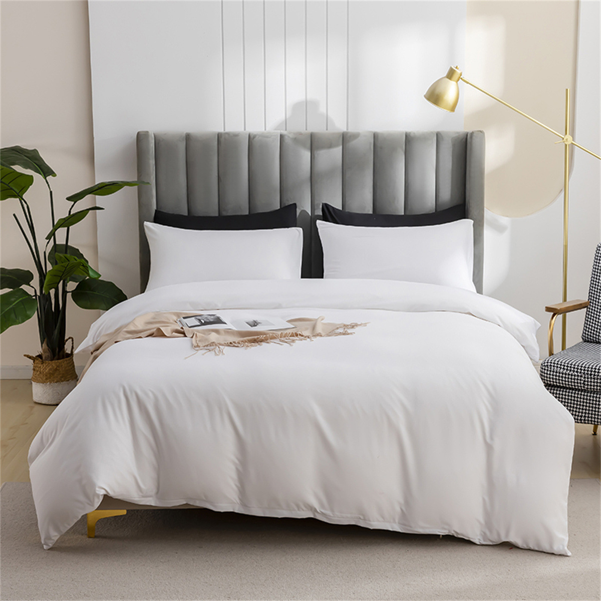 Solid-Color Brushed Fleece 4-Piece Pillowcase and Duvet Cover Set Minimalist 3-Piece Set Drop Shipping Available Digital Printing