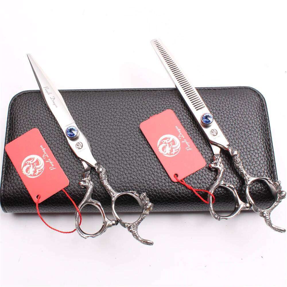 Z9100 7.0" Japan 440C Purple Blue Professional Barbers Cutting Shears Thinning Dragon Handle Human Hair Scissors H260303