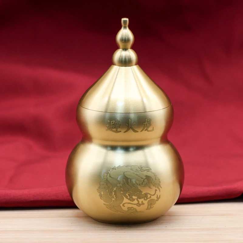 This premium brass Wu Lou gourd statue brings fortune and protection to your home bookshelf and table decor.T260304