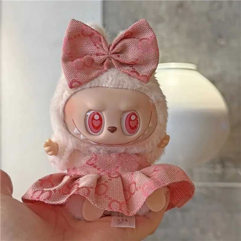 Luxury Retro Monogram Suspender Dress Set with Matching Bow for 15-17cm Labubu Dolls DIY Outfit AccessoriesT260304