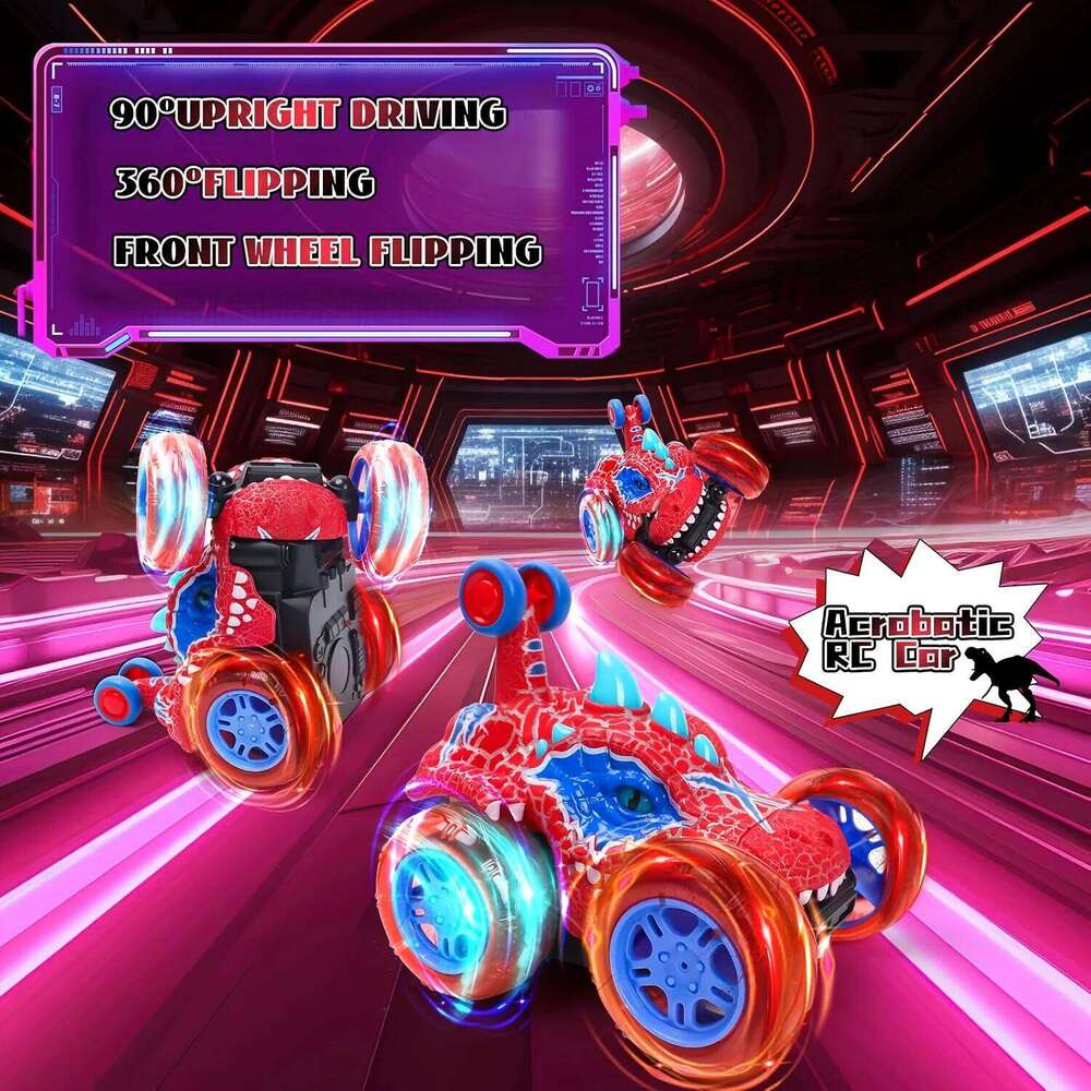 Dinosaur Stunt Car, 2.4GHz Wireless Remote Control, Bright Flashing Lights, Fun Racing Game Z260303