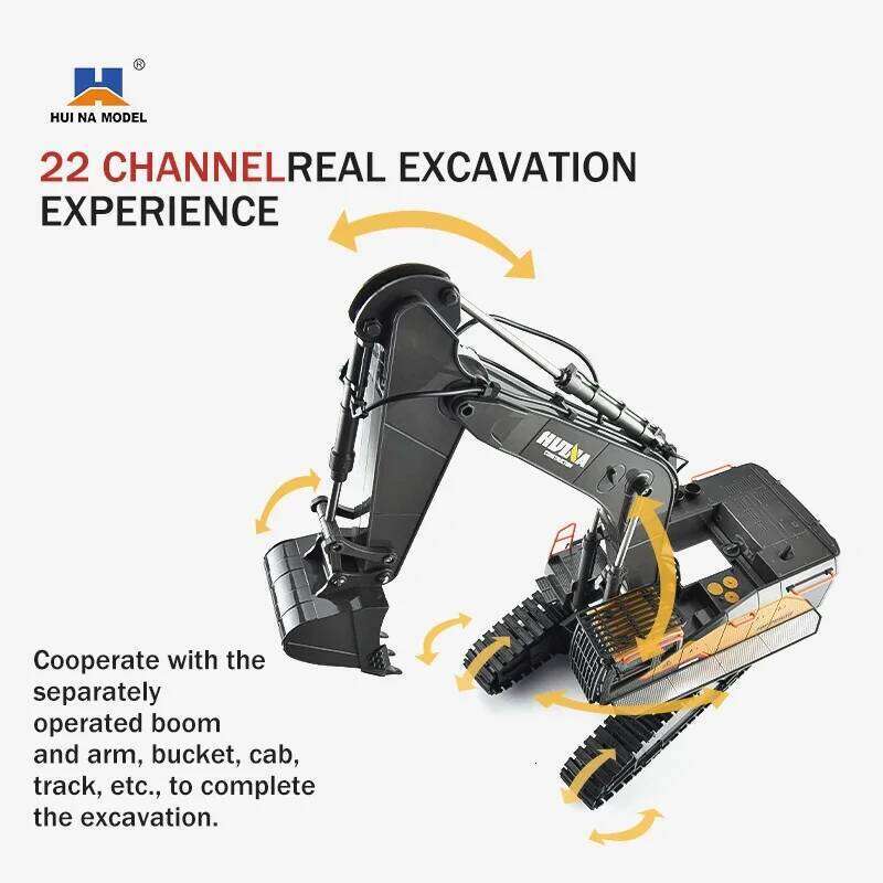 HUINA 1592 RC Excavator 1:14 Scale 22 Channels 2.4G Semi-Alloy Remote control Engineering Crawler Tractor Children's Gift Z260303