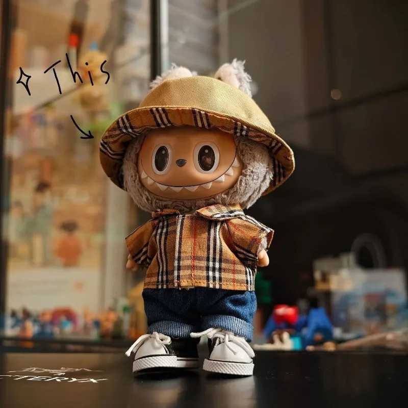 Labubu 17cm Luxury Knit Set - Triangle Logo Sweater, Beanie & Pearl Necklace for V1/V2, Fashion Doll AccessoriesT260304