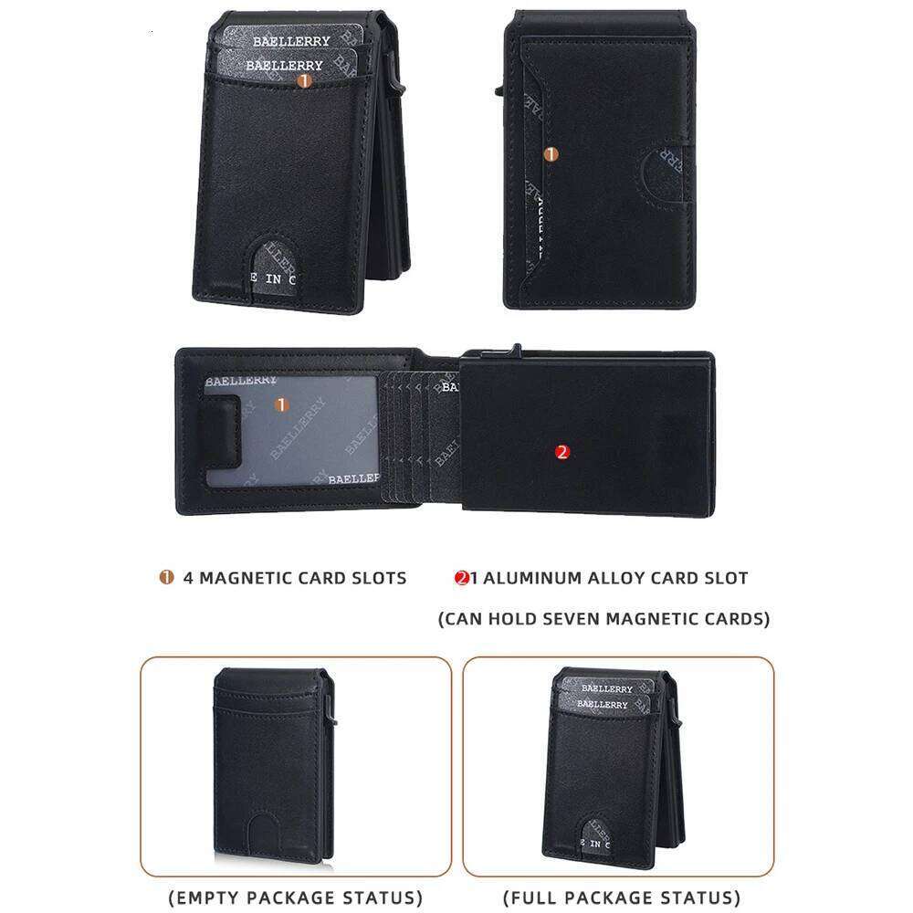 Baellerry Rfid Anti-Degaussing Wallet, Magnetic Pop-Up Card Slot, Ultra-Thin and Portable, Anti-Degaussing, Gift for Father or Boyfriend C260304