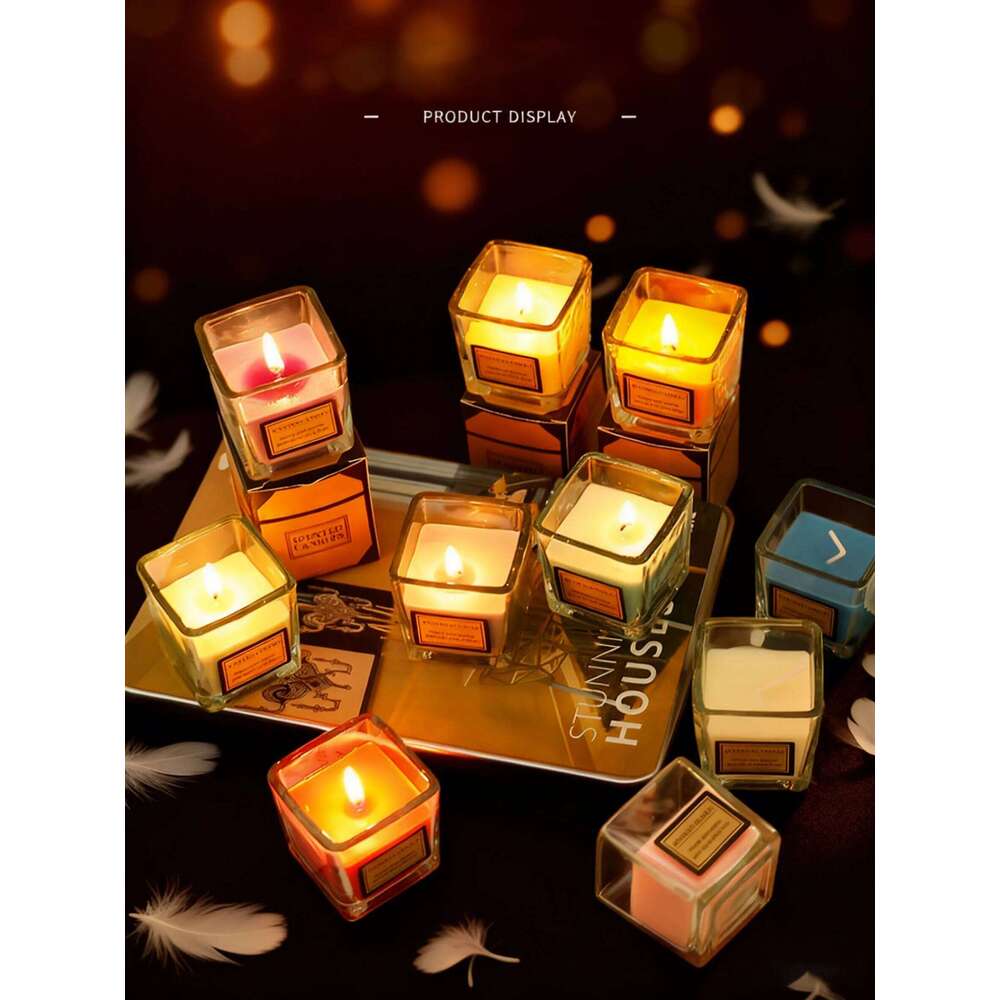 Square Simple Candle, Transparent Thickened Glass Candlestick, Scented Candle Cup For Home Use W260304