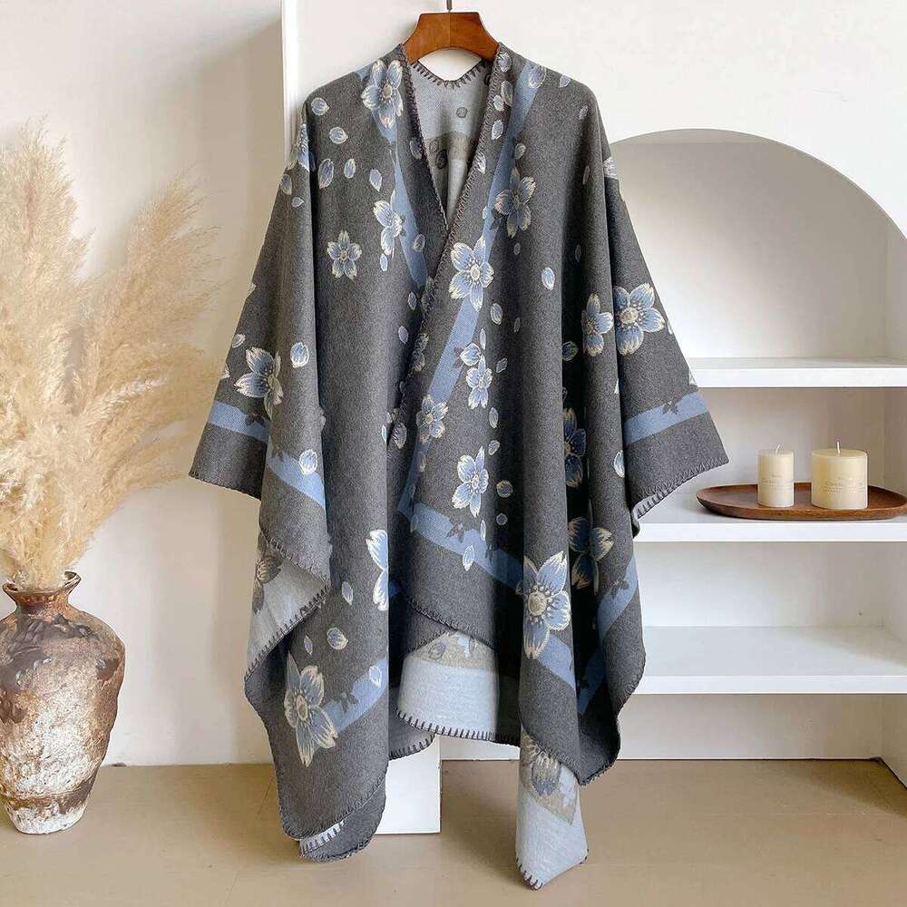 Brand Fashion Women's Cashmere Winter Shawl - Delicate Floral Oil Painting Printed Pashmina Thick Wrap & Echarpe Poncho XJ260304