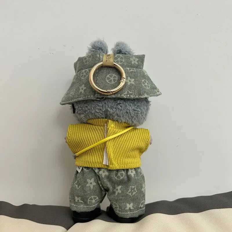 Retro Monogram Casual Set with Bucket Hat, Sweater, Phone Bag & Glasses for 17cm Labubu Dolls Blind Box Outfit AccessoriesT260304